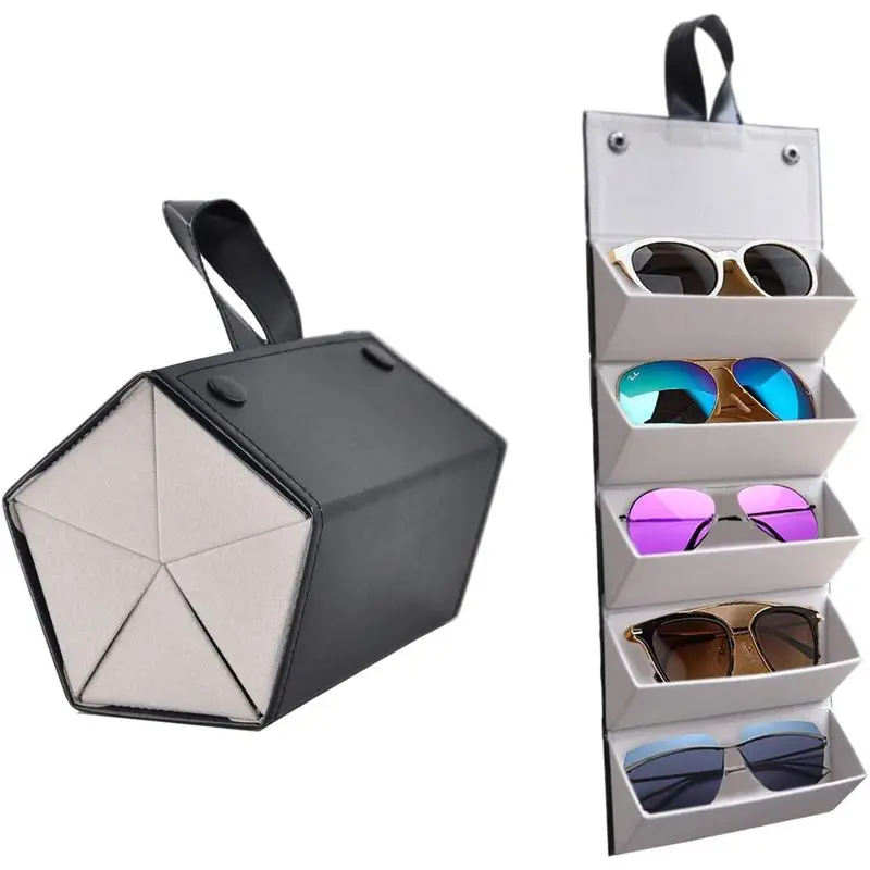 Unisex 5-Slot Foldable Sunglasses Storage Organizer Holder, Travel Case for Multiple Glasses