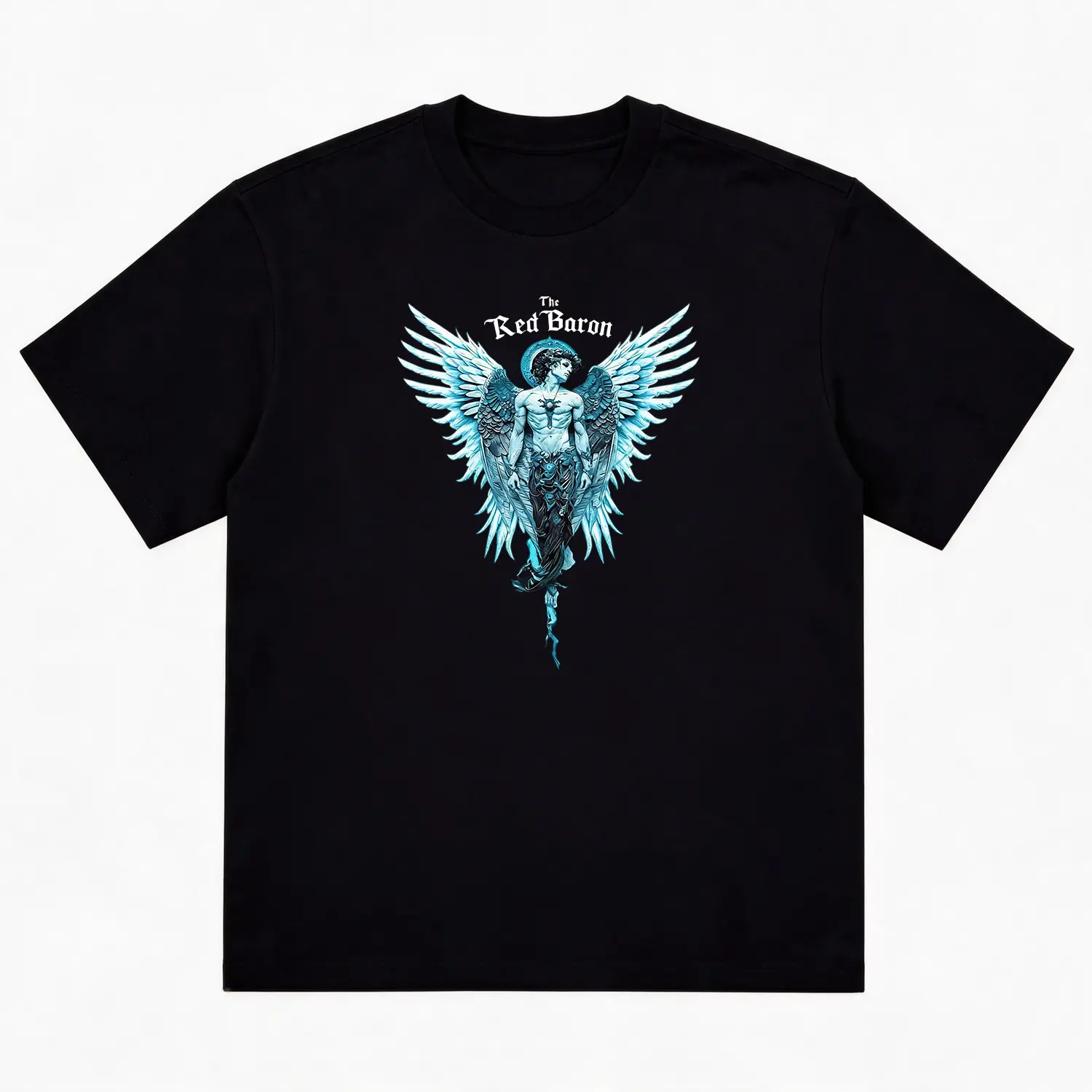Unisex Vintage Graphic T-Shirt |     Trendy Streetwear Tee with Blue Angel Wings & "The Red Baron" Print |     Soft Cotton Casual Short Sleeve Top |     Men's Summer Graphic Shirt