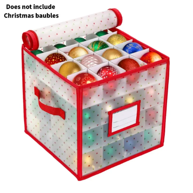Christmas Tree Ball Storage Box, Durable Plastic Container for Up to 64 Holiday Decorations, Festive Ornament Organizer, No Balls Included