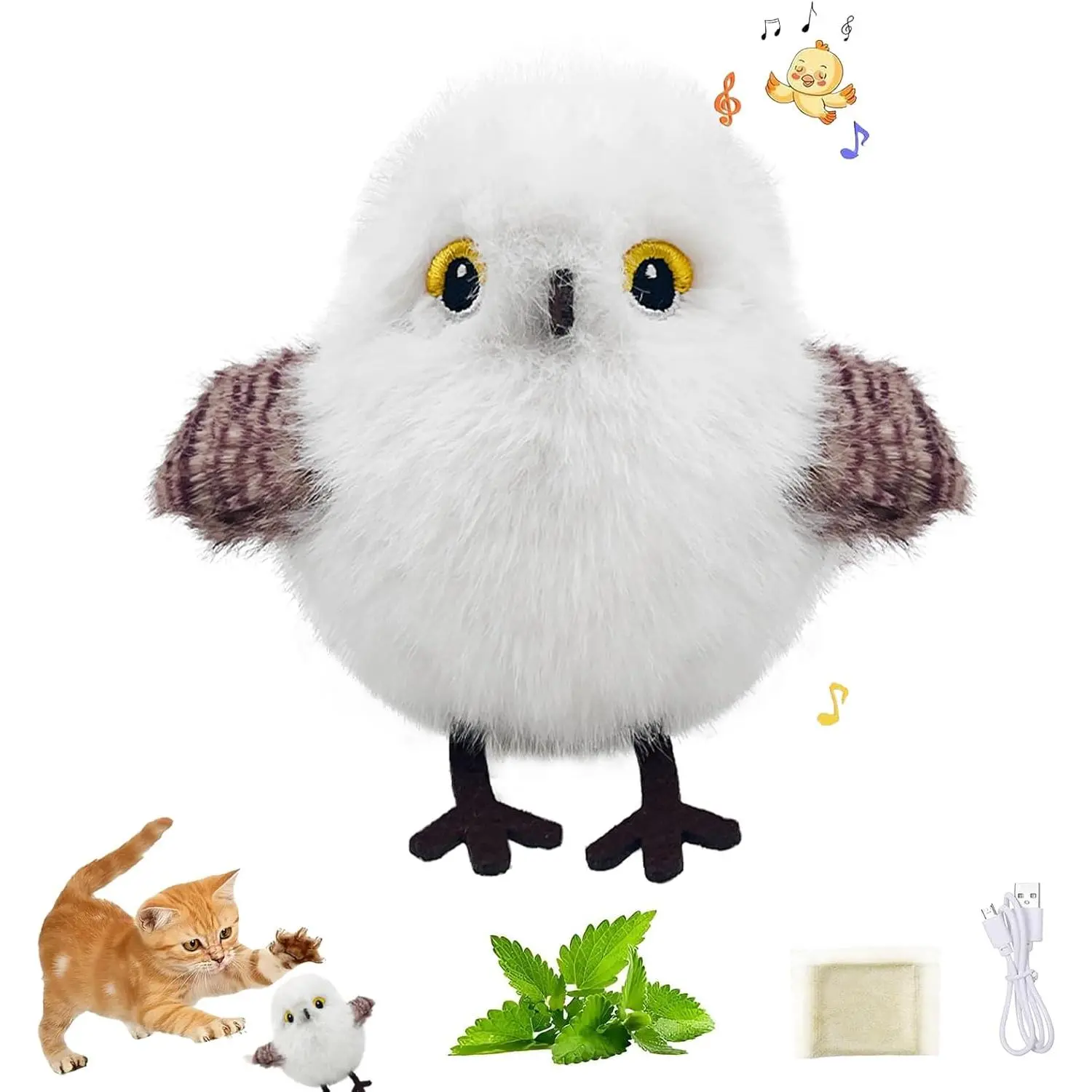 Interactive Cat Toys for Indoor Cats, Flapping Bird Cat Toy with Chirping Sound, Touch Activated Flying Bird Cat Toy, Rechargeable Interactive Flappy Bird Cat Toys for Bored Indoor Cats