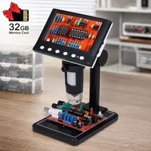 Professional Wireless Digital Microscope 1000X HD LCD Digital Microscope with 8LEDs, Real-Time iOS Android Transmission, Auto Focus, Metal Body for Circuit Repair Research, Includes 32GB Card