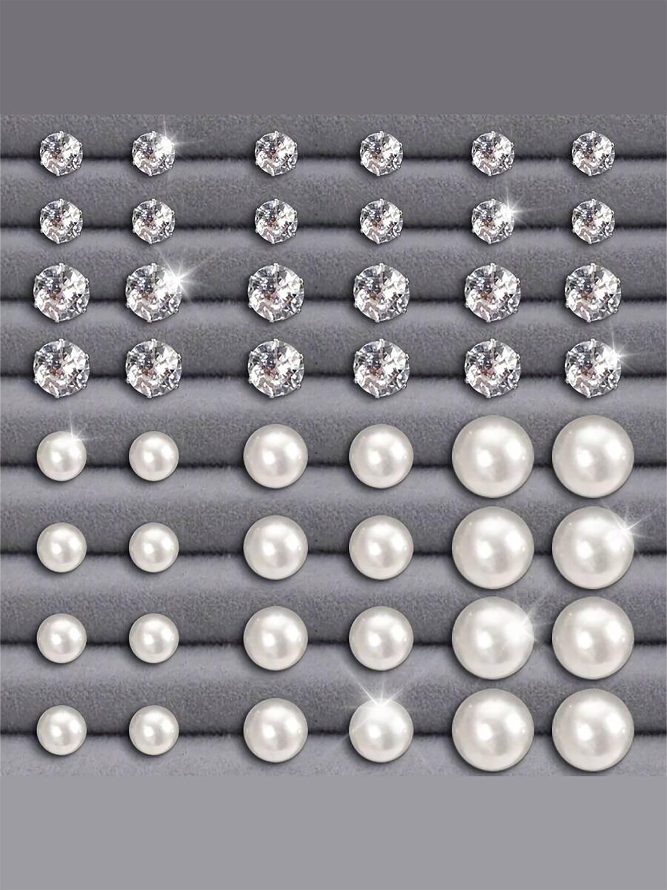 Faux Pearl & Rhinestone Decor Stud Earrings Set, Fashionable Earrings for Women & Men, Trendy All-match & Exquisite Jewelry for Birthday Gift, Studs Earrings
