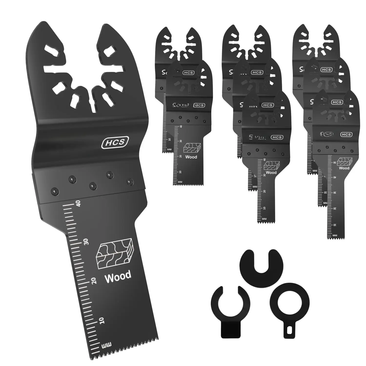 Oscillating   – 9 count  HCS Narrow Width Multitool  Set, 3 Sizes (3/8" x1-1/2, 3/8"x2", 3/4" x1-1/2) for Precision  in  and Plastic,  Quick Release