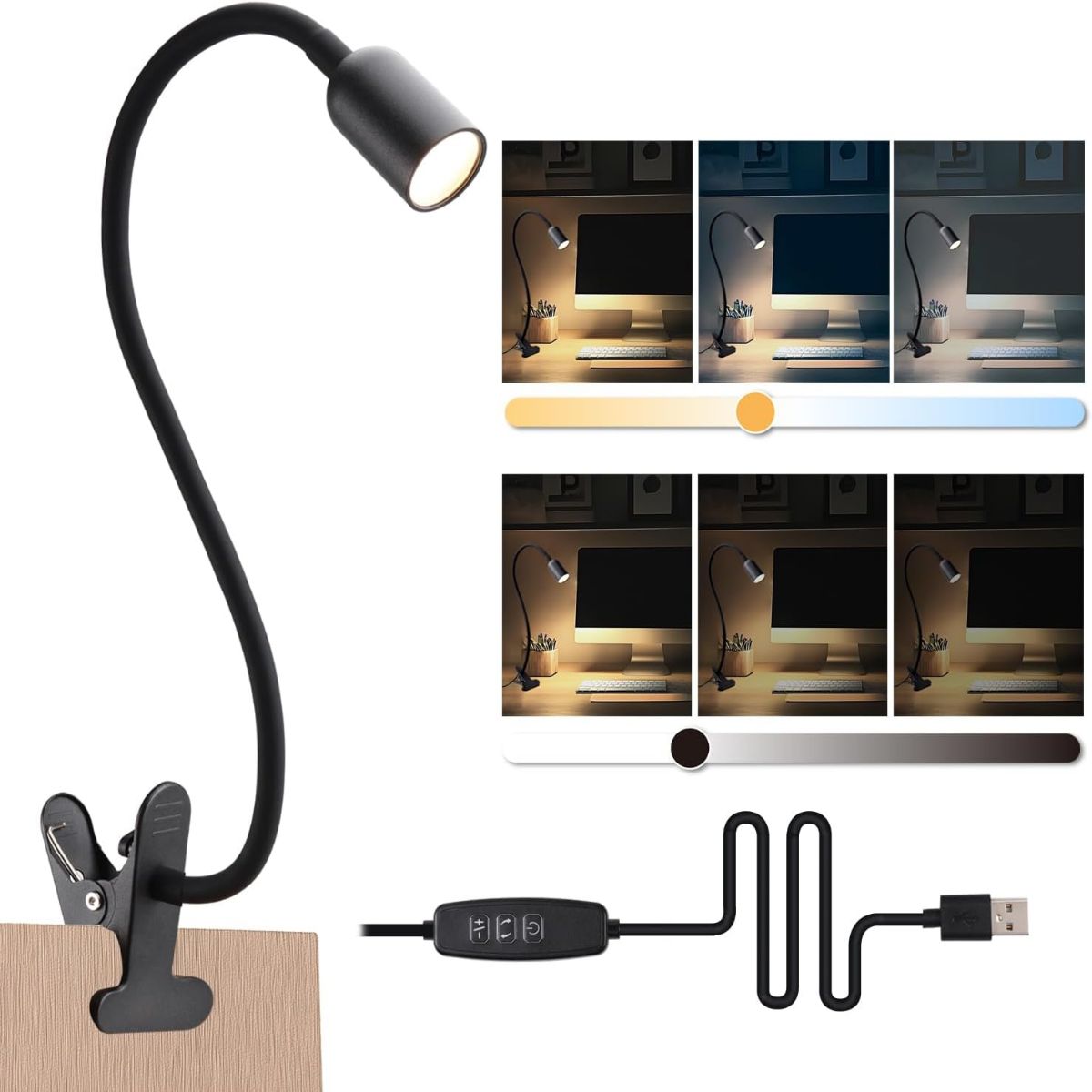 LED Reading Light for Bed Headboard  Dimmable Clip-On Book Light with Flexible Gooseneck, Adjustable Color Temperature (3000/4000/6000K), USB-Powered Desk Lamp for Dorms and Home