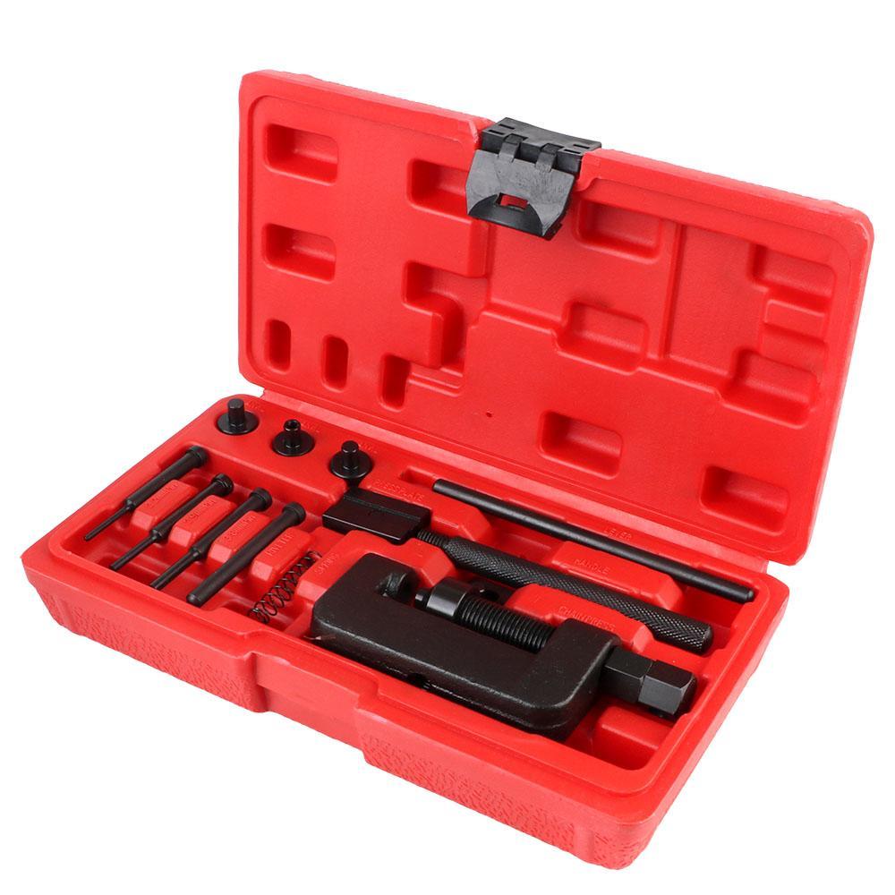 Motorcycle Chain Breaker, Motorcycle Bike Chain Splitter Link Riveter Set with Red Case, Car Repair Tool Kit, Mechanic Tool Kit, Multifunctional Tool Kit