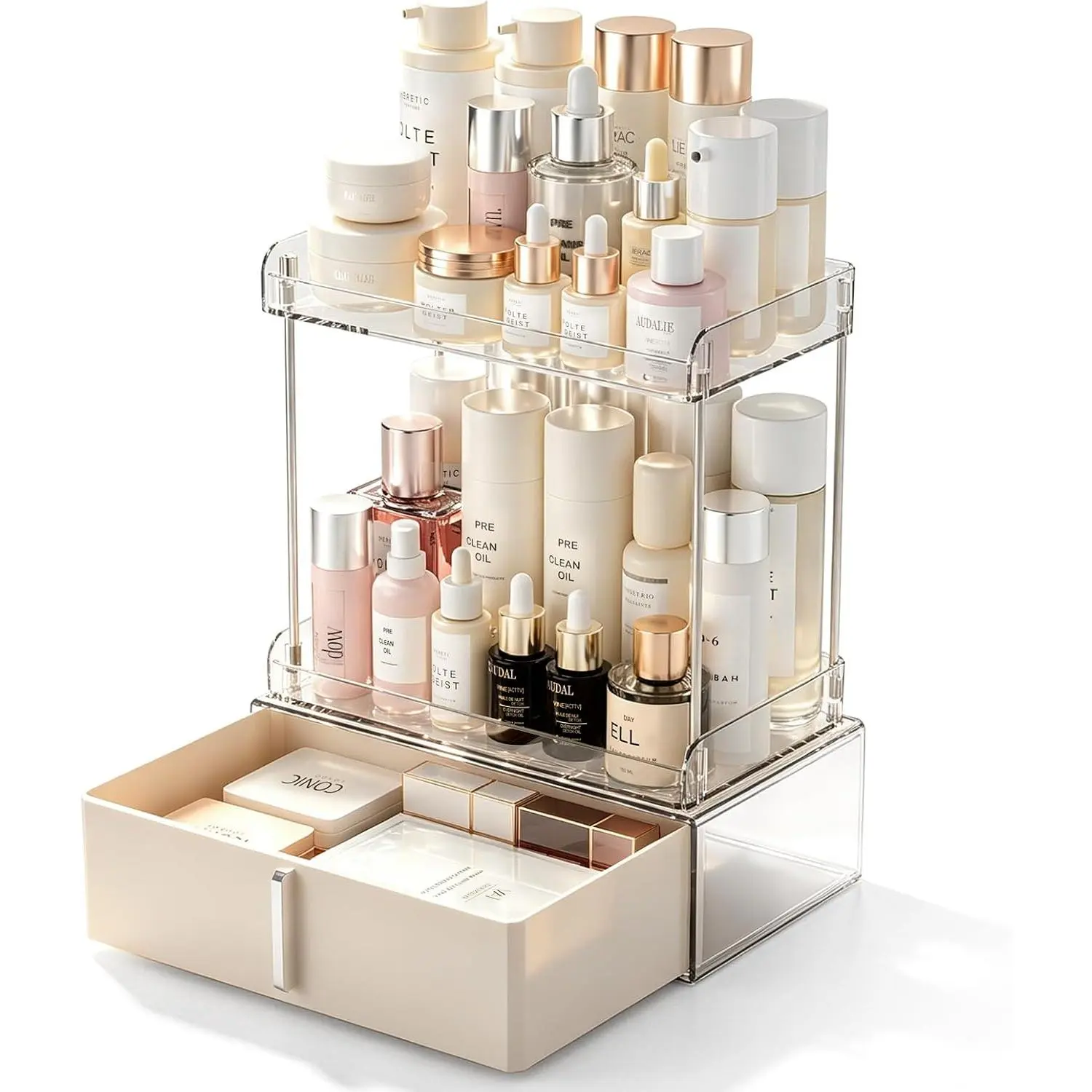 Makeup Organizer,Skincare Organizer for ,2-Tier Large Capacity  Storage Box for bathroom organizers and storage,Clear  Display Case for Bedroom Countertop.