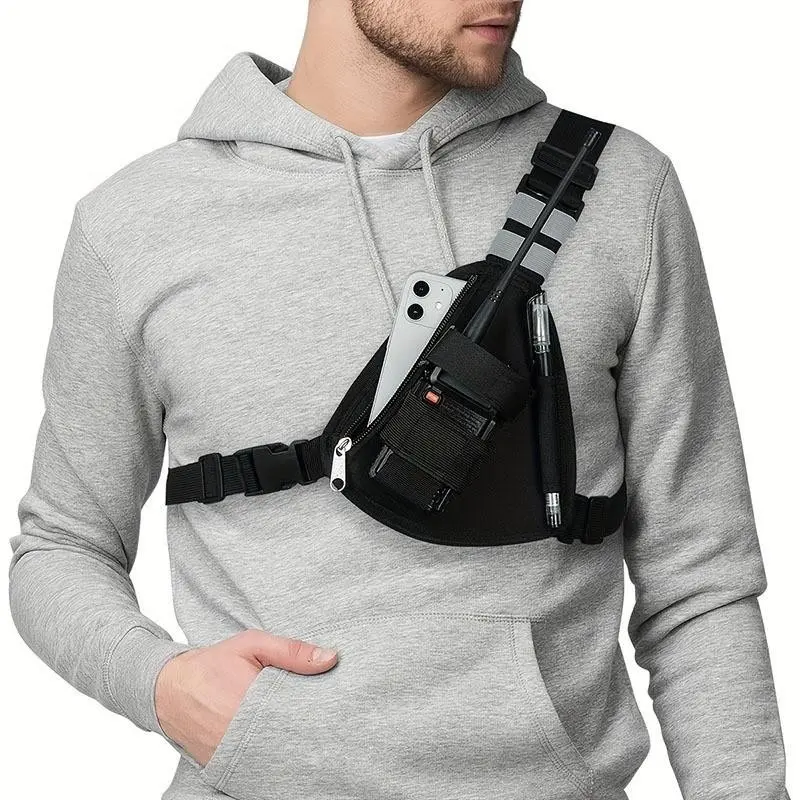 Triangle Chest Bag, Universal Radio Storage Pouch, Walkie Talkie Protective Holster, Adjustable Strap, Outdoor Sports Gear, Unisex
