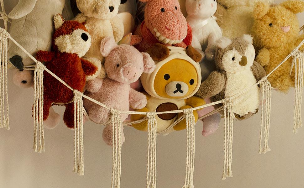 Stuffed Animal Storage Hammock or Net Corner - Large Hammock Net for Stuffed Animals Room Decor - Cute Stuff Animal Organizer Plush Holder - Nursery Essentials Wall Bedroom Home Decor
