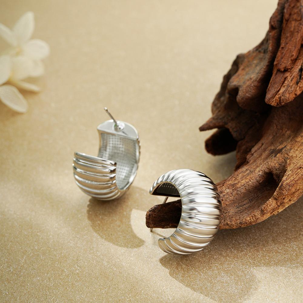 Gold Ridged Arch Hoops - Elegant Gold Color Hoop Earrings with Textured Design for Everyday Wear