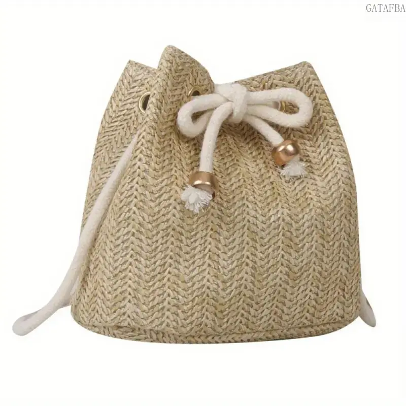 Boho Straw Drawstring Bucket Crossbody Bag - Trendy Lightweight Casual Handbag with Tassel, Large Capacity Outdoor Accessory for Beach, Travel Activities, Bucket Shape,back to school,back to school haul