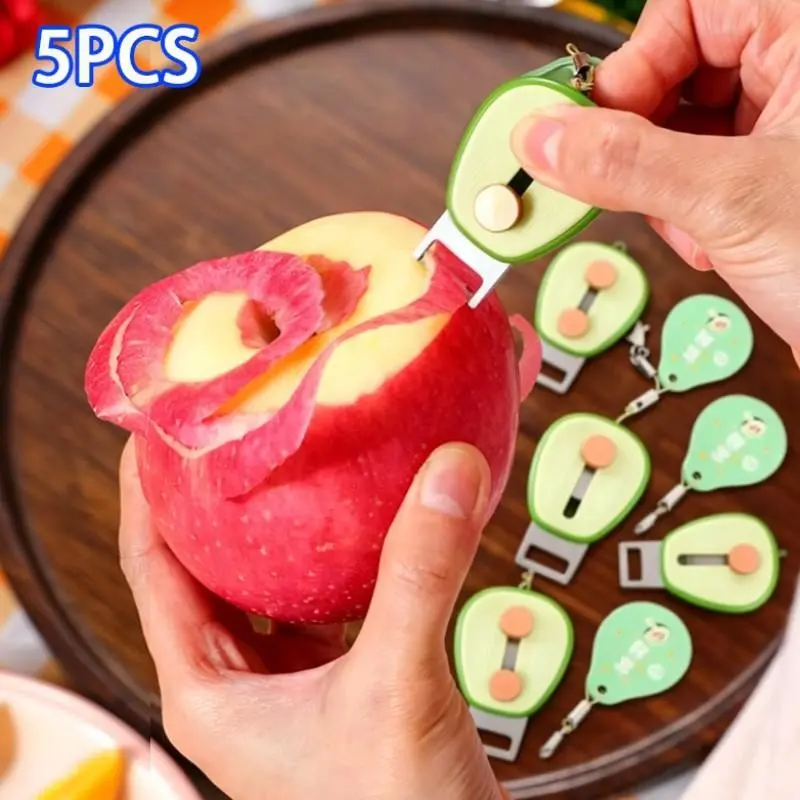 5-Piece Portable Extendable Peeler, Avocado Shape, Stainless Steel, Easy Clean, Compact, Ideal for Travel, Camping, Hiking, Home Use