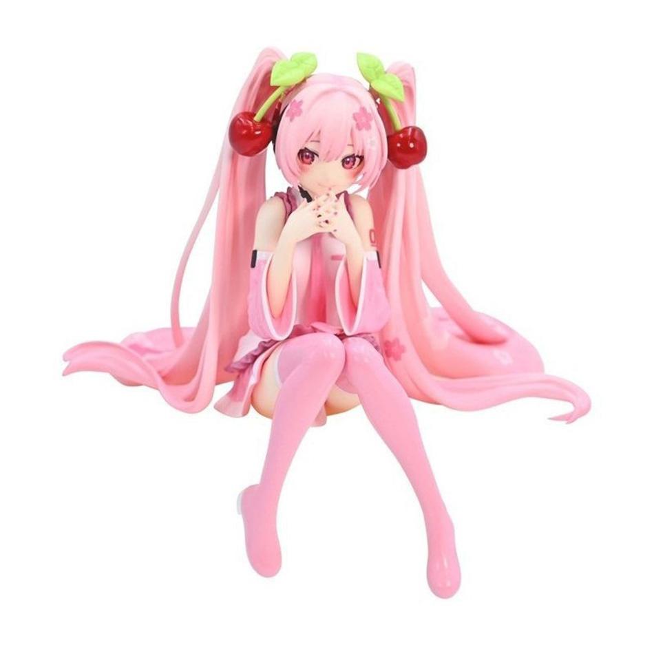 Anime Hatsune Miku Anime figure Pink dress Sitting posture PVC model action toys Cherry pink cherry blossom decorationgifts
