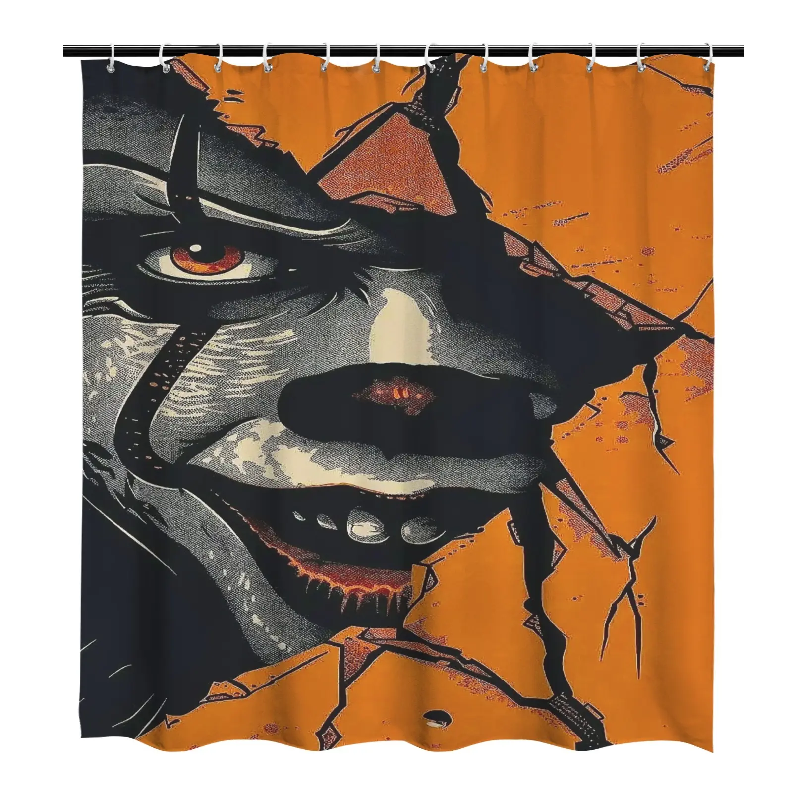 Halloween horror shower curtain, horror movie shower curtain, perfectly suitable for bathrooms, doors, windows, etc. as a perfect Halloween decoration and gift.