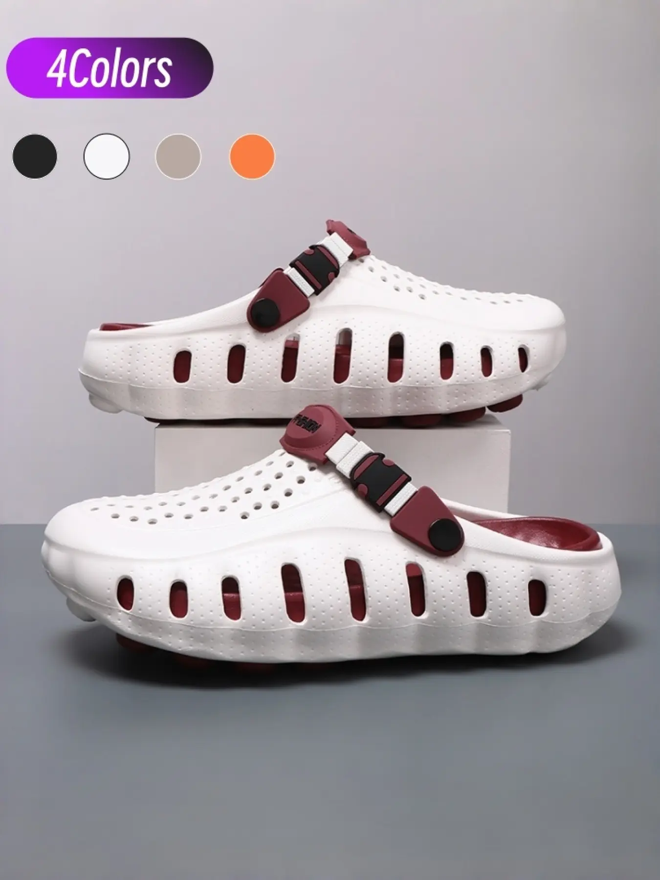1 Pair Unisex Color Block Dual Wear Platform Clogs, Slippers, Non Slip Slippers, Korean Minimal Casual Style Hollow Breathable Quick Dry Holes Adjustable Webbing Heel Strap Dual Use Soft Elastic Massage Insole Dot Anti-slip Wear-resistant Outsole