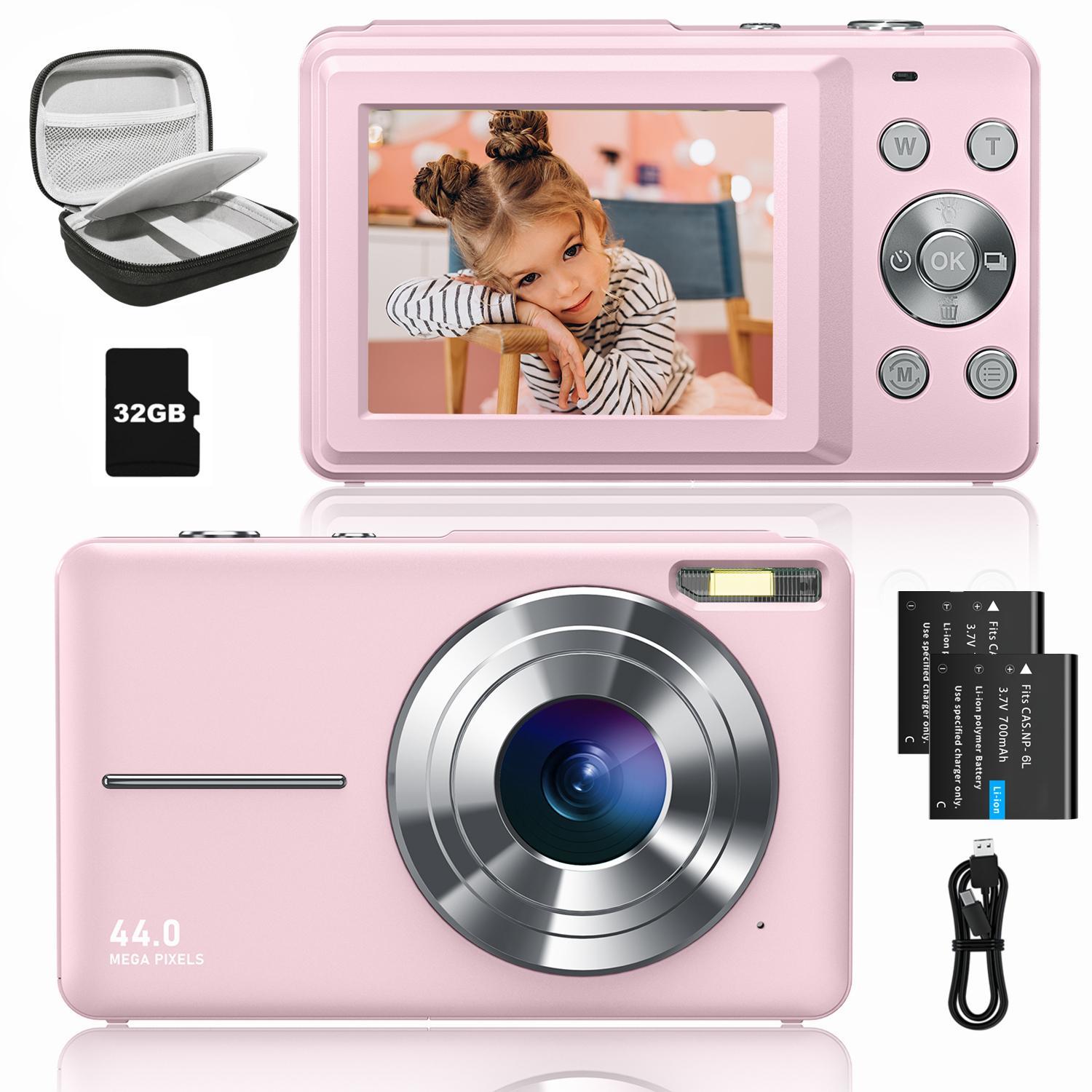 Digital Camera with Carrying & Protective Case Set (1 Box), FHD 1080P 44MP Digital Point & Shoot Camera with 2 Rechargeable Batteries, Compact Small Camera for Boys Girls Beginners,Boys & Men gifts
