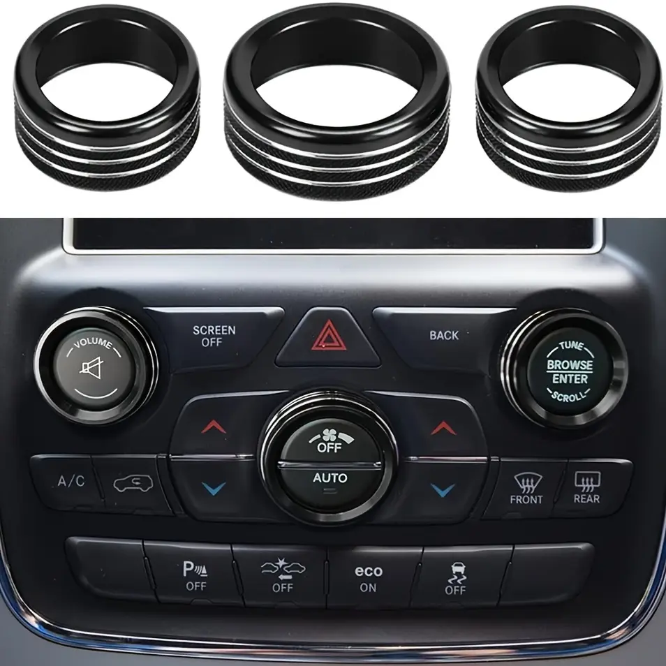 Black 44mm Air Conditioner Volume Adjustment Knob Button Cover for Dodge Durango 2014-2020, Jeep Cherokee & Grand Cherokee 2014-2021 - Car Interior Molding Accessory