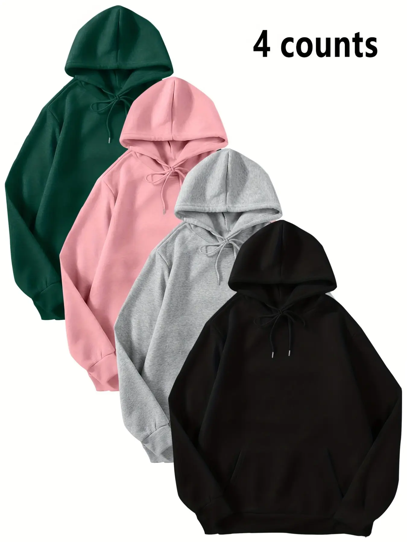 4-Pack Hooded Solid Color Fleece Lined Men's Casual Fashion Pullover, Long Sleeve Hoodie, Unisex Street Style, Knit Fabric with Kangaroo Pocket, Fall Winter Essential, Sweatshirts