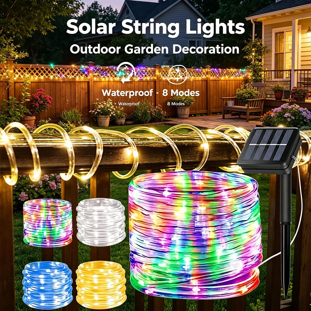 Solar Rope Light Outdoor Waterproof, 33FT 100LEDs Solar Tree Lights with 8 Lighting Modes, IP65 Waterproof Fairy Rope Lights for Palm Tree Garden Patio Yard Christmas Decoration