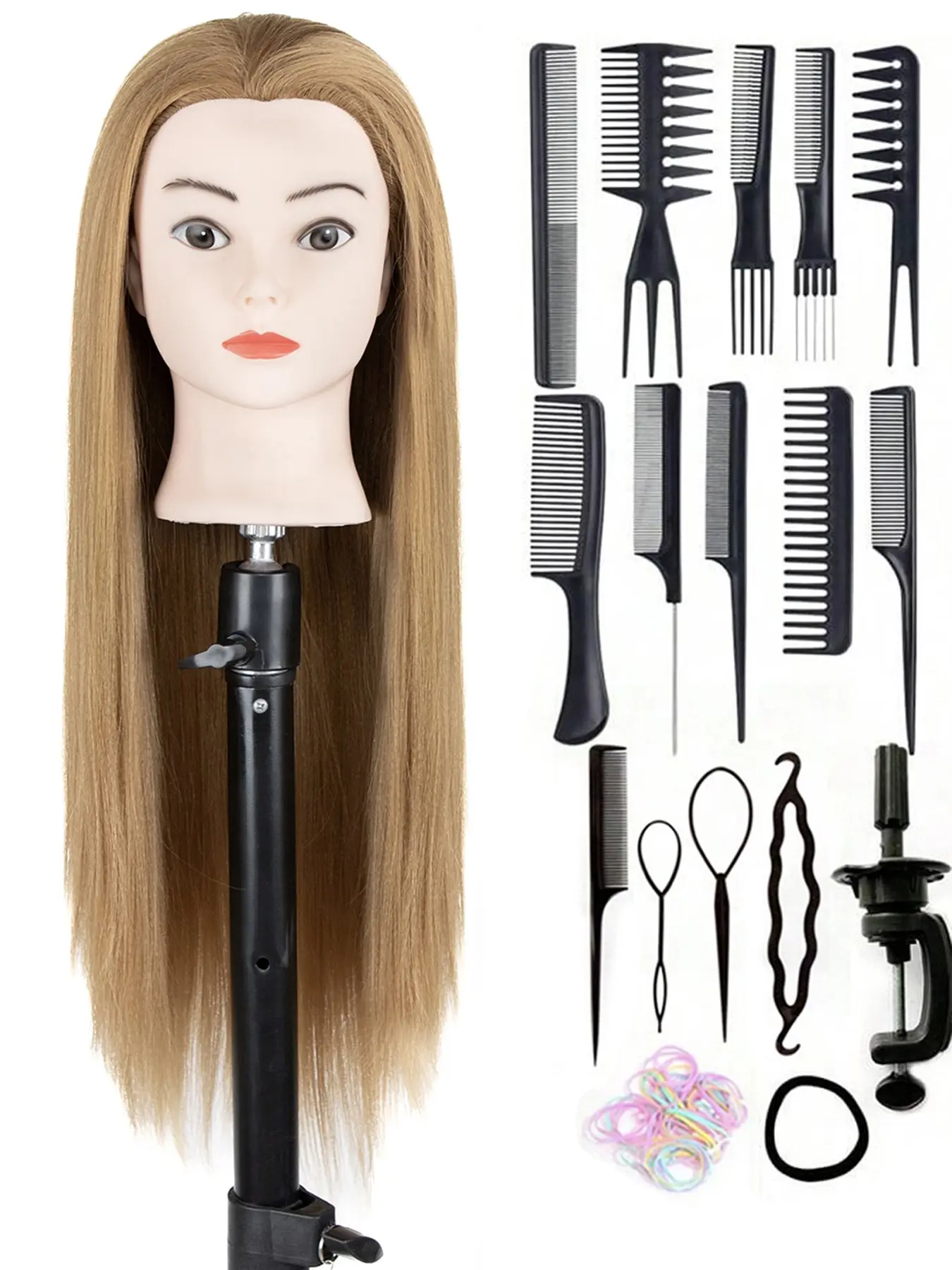 26" Mannequin Head with Yk Hair, Straight 26" Doll Head for Cosmetology & Hairdresser, All Seasons Use, Professional Training Tool