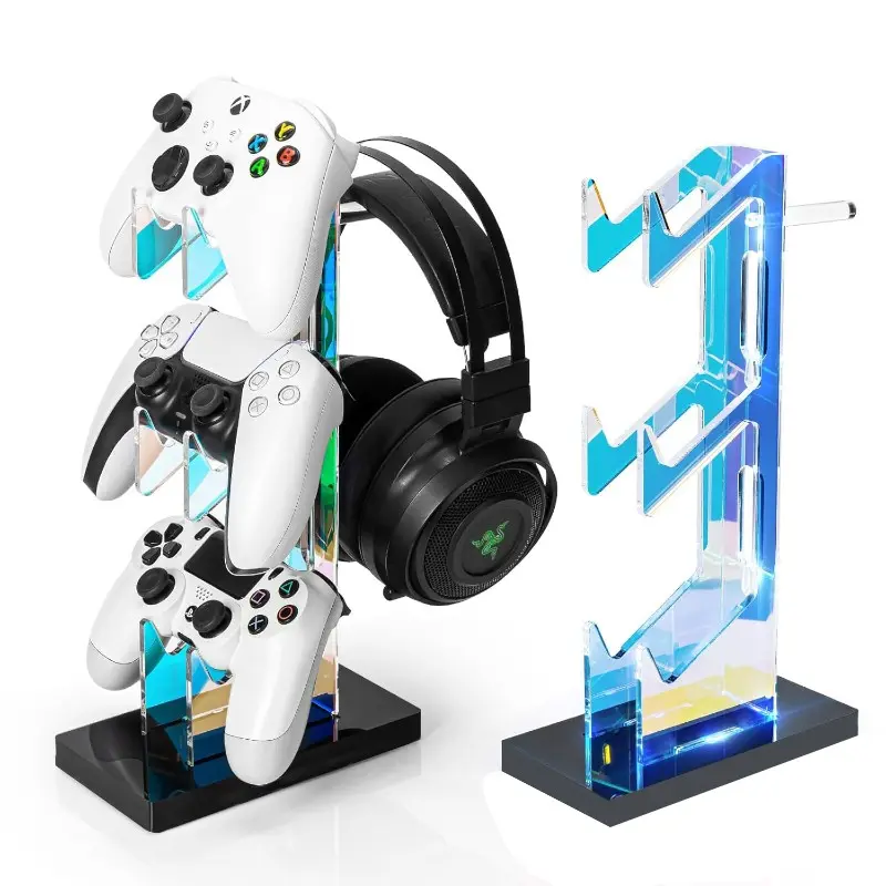 1PCS Acrylic Three-Layer 1pc Game Controller Holder, Acrylic Game Controller Stand, Universal Gamepad Holder, Desktop Holder with Headphone Storage and Hanging Rack, Perfect Gamer Accessory, Gaming Controller
