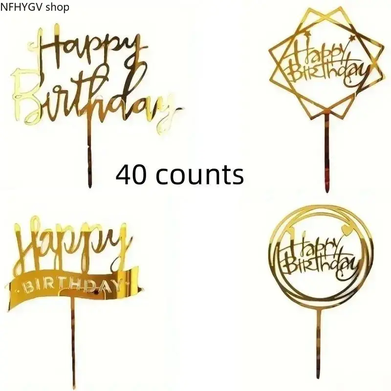Birthday Party Baking Supply Cake Topper Set, 40-Piece Disposable Paper Decorations Covered With Sparkle Glitter And Various Unique Shapes, Versatile Celebratory Dessert Accessory For Daily Birthdays, Sports Outdoor Fan Gatherings