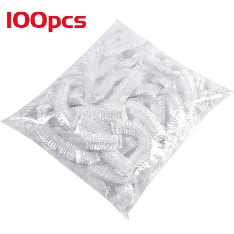 Hair Dye Disposable Shower Caps 100pcs/set, Plastic Waterproof Headgear, Spa Salon Hotel, Women Elastic Hair Cap, Bathroom Use