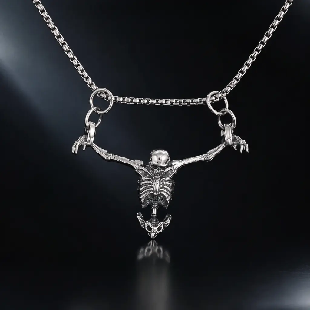 Gothic Punk Bound Skull Necklace, 6 x 5 cm Titanium Steel Statement Pendant for Men & Women, Hypoallergenic 60cm Chain for Casual & Club Wear, Jewelry For Women, 3D Carved, 6 Cm * 5 Cm