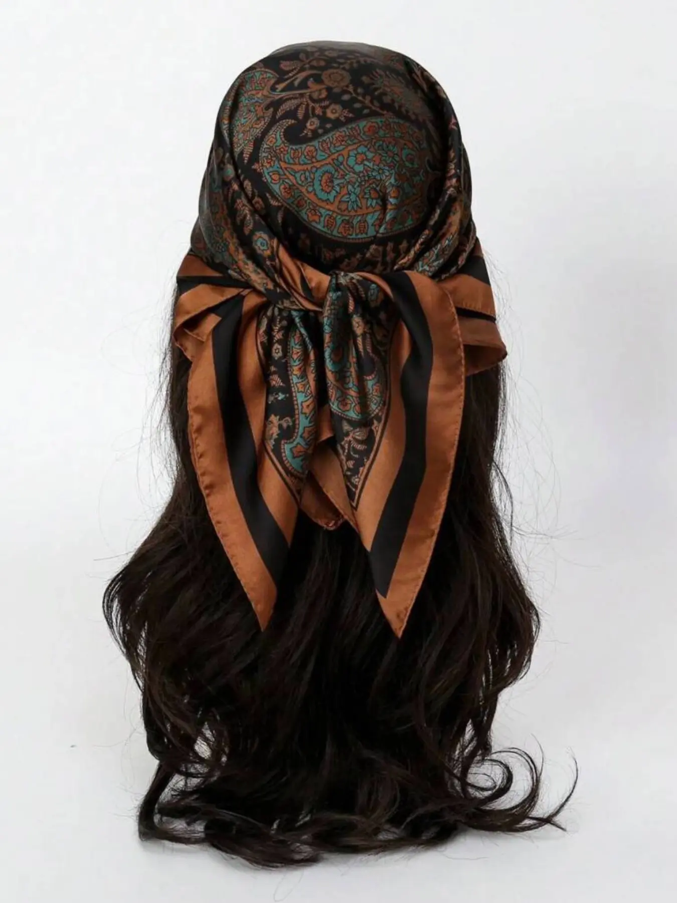 Women's 70cm Boho Style Scarf, Paisley Print Satin Silk Headscarf, Casual Fitted Woven Fabric, All Season Fashion Accessory