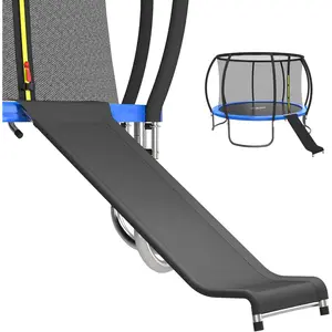 Trampoline Slide Ladder for 10/12/14/15FT Trampolines, Black Silver Heavy Duty Steel Frame, Easy to Assemble, Safety Buffer Bottom for Kids Climb Up Slide Down (Silver)