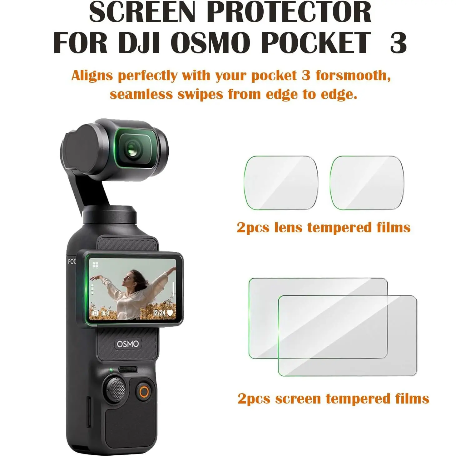 Dji Osmo Pocket 3/4 Camera Screen Protector, Photography Camera Accessories, Tempered Glass LCD Display Film, Ultra HD, 9h Hardness, Scratch Resistant, Lens Protector