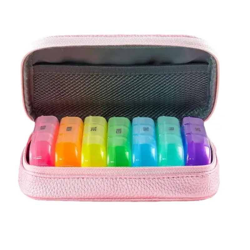 Daily Three Times Weekly Pill Organizer, Color PP Medicine Box with PU Leather Cover. Compact Waterproof Household Storage Holder for Vitamins & Pills, Convenient Organizer to Manage Daily Supplements Indoors and on Trips.