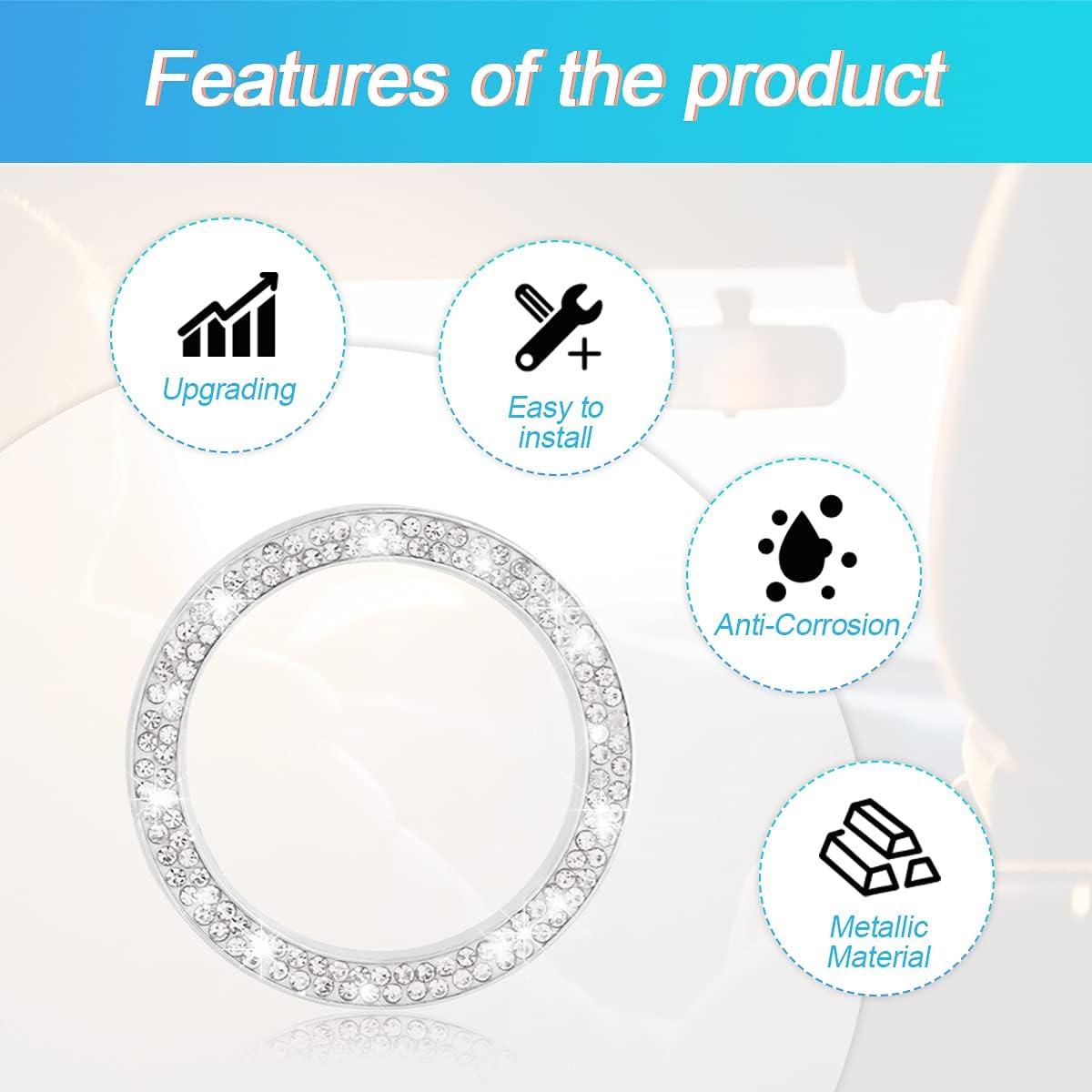 Bling Rhinestone Engine Start Ring , 2 Pack Push Start Button Cover/Sticker, Key Knob Bling Ring, Sparkling Interior Accessories for Women (Double ) Bling Rhinestone Engine Start Ring , 2 Pack Push Start Button Cover/Sticker, Key Knob Bling Ring, Sparkling Interior Accessories for Women (Double )