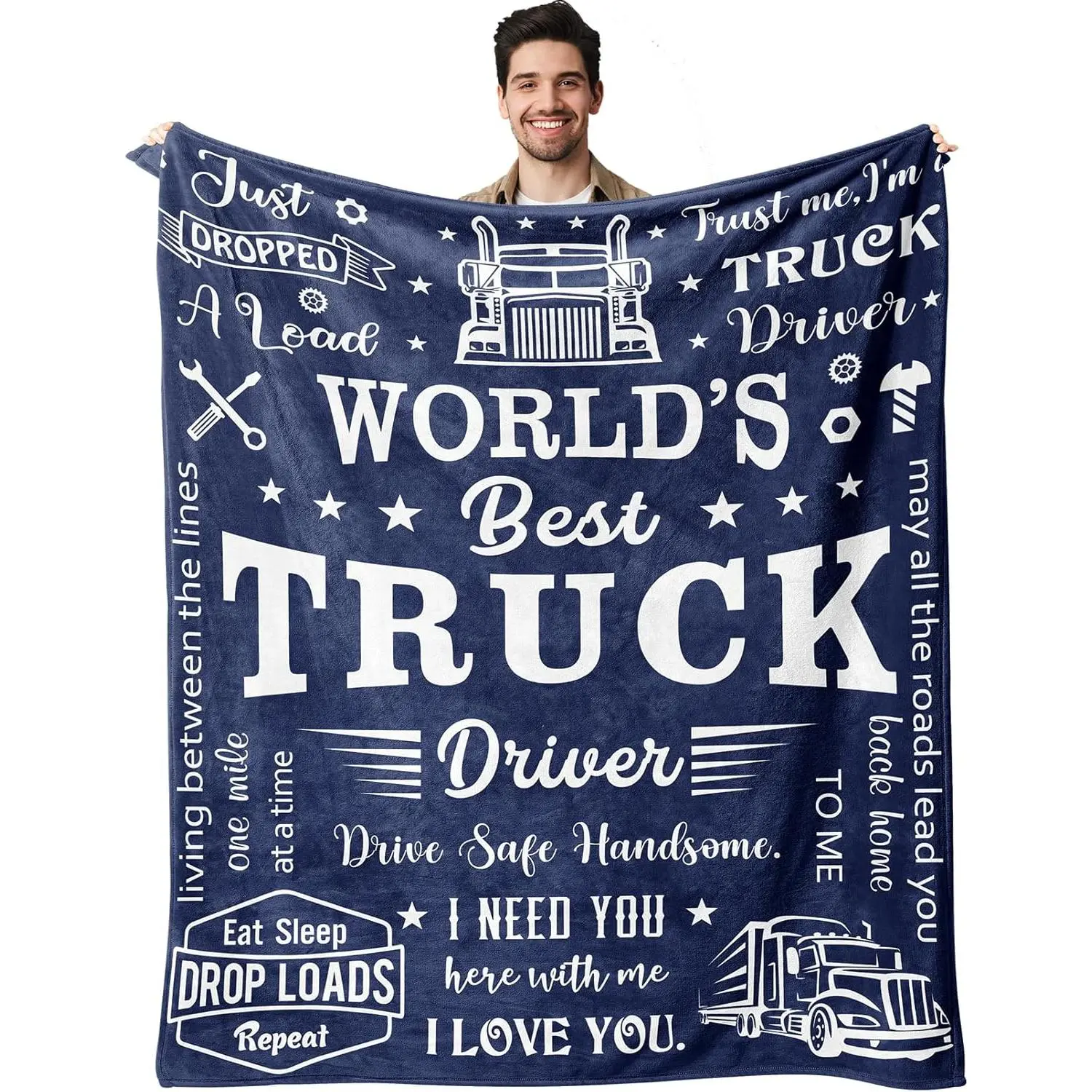 Truck Driver Gifts for Men Blanket, Cool Trucker Gifts for Dad/Husband/Grandpa/Brother, Truck Driver Decor Throw