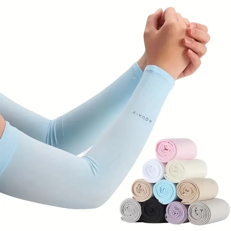 1 Pair Unisex Summer Ice Sliky Fiber Fabric Arm Sleeves - Lightweight, Breathable Compression Arm Covers for Outdoor Activities, Sports & Daily Wear, Black, Outdoor Arm Protection, Sleek Design, Flexible Fit, Cooling Protective Sleeves