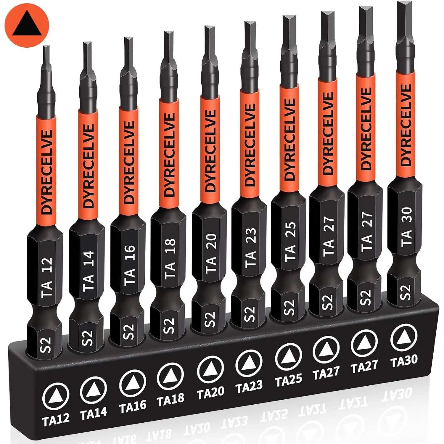 10-Pack Premium S2 Steel Triangle Screwdriver Set - 2.56" Long Magnetic Head, 1/4 Hex-Shank, Sizes TA12,TA14,TA16,TA18,TA20,TA23,TA25,TA27(x2),TA30, for Baby Furniture Storage Assembly, Professional & DIY Use