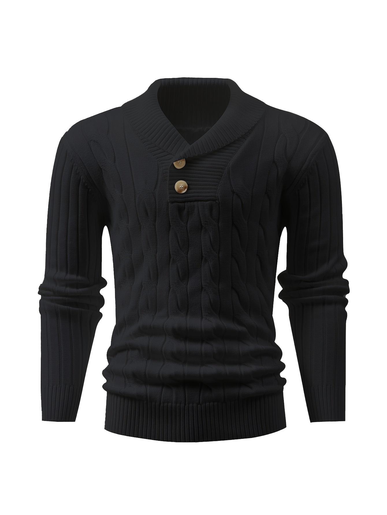 Long Sleeve Men's Casual Knit Sweater with Twist Rope Design, Lapel Collar Pullover for Fall/Winter