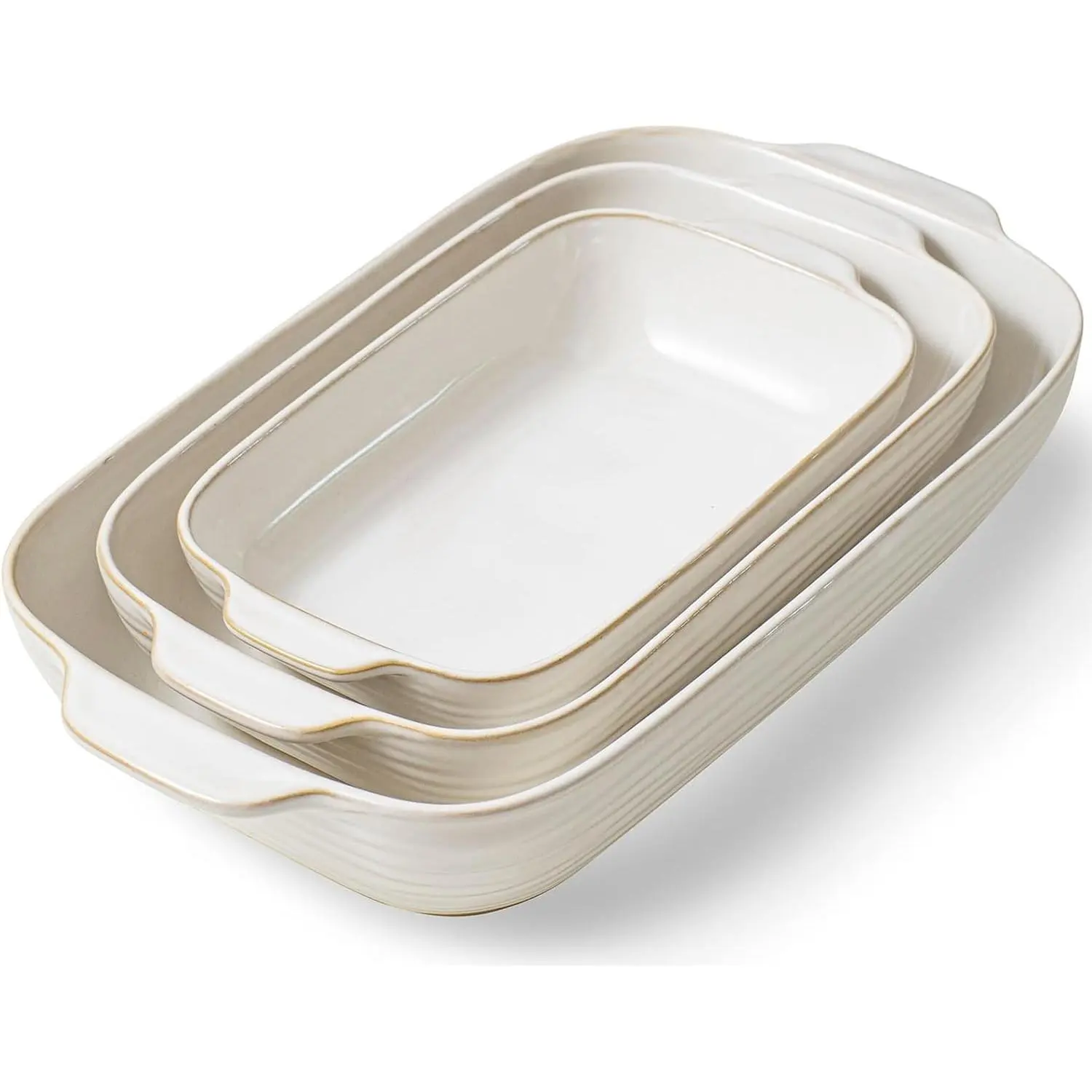 Baking Dish for Oven, Ceramic Casserole Dishes Set for 3, Rectangular Lasagna Pan Deep, Baking Pans with Handle, 12.9“/10.8"/8.4" Bakeware Sets for Cake, Casserole, Kitchen Wedding Gifts, Arctic White