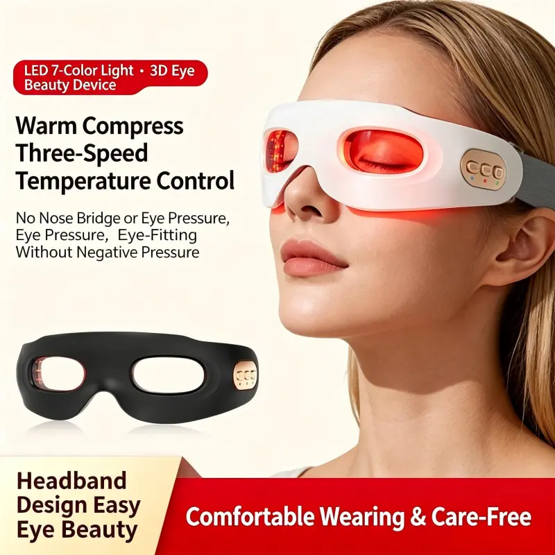 Rechargeable Eye Care Mask | 3-Speed Temp Control + LED Light Therapy for Puffy Eyes