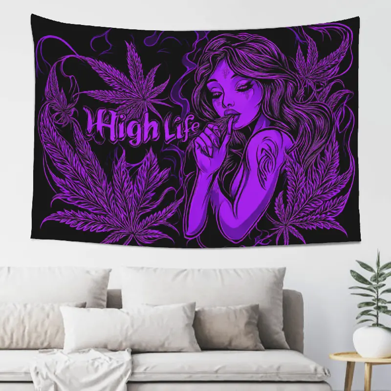 Purple Psychedelic Woman Tapestry 5ft x 3ft 60in x 40in, Neon Botanical Fantasy Wall Hanging Tapestry for Bedroom Dorm Living Room Game Room Bar Backdrop, Peach Skin Fabric Indoor Outdoor Home Decor Wall Art Gift for Alternative Room Decor
