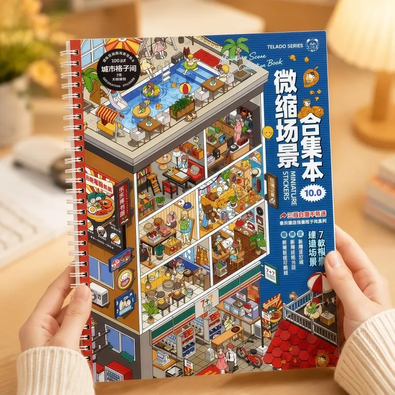 3D Telado Vol. 10 Miniature Scene Sticker Book with Tweezers, Urban Cubicle Stickers with 7 New Scenes, DIY Scrapbooking Craft Supply, Creative mini gifts for Adults summerwins