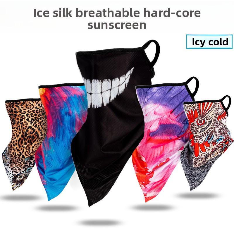 Ice silk ear mask triangular towel neck cover mesh sun protection outdoor cycling fishing windproof scarf men's and women's face towels summer Warm Compression Knee