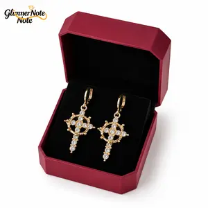 Women's Vintage Compass Cross Cubic Zirconia Dangle Leverback Earrings - 0.96 Inches Width, 1.95 Inches Vertical, Alloy, Religion-Inspired Statement Jewelry, Premium Red Gift Box Included