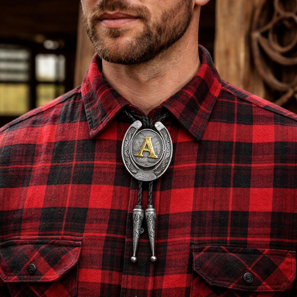 Vintage Western Bolo Tie for Men and Women, Initial Letter A–Z Cowboy Tie, Adjustable Cowboy Cowgirl Necktie, Western Rodeo String Tie for Shirts, Weddings, Parties and Country Outfits