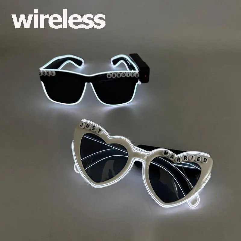 Wireless LED Plastic Heart-Shape Light Sunglasses Set - Single Pair, Bride-Couple Wedding/Bridal Shower Gifts, Stress Relief Novelty Toy for Holiday Exchanges