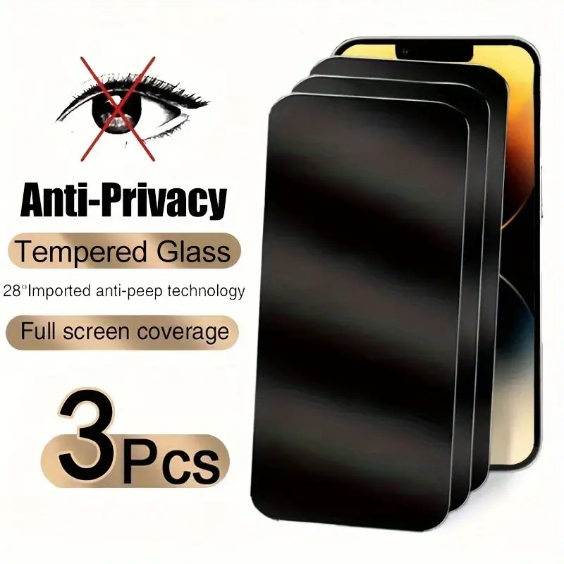 Three-Pack 28° Privacy Screen Protector for iPhone X/XS/XR/11/12/13/14/15/16/17 Pro/pro Max, 9h Anti-Scratch, Waterproof, Oil Repellent