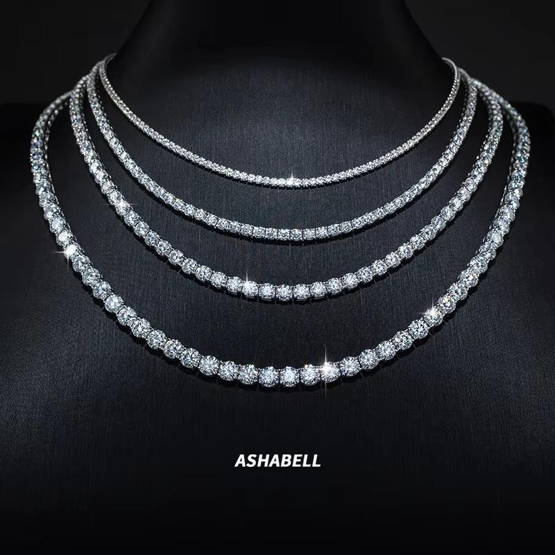TY GRA Certified Moissanite Tennis Necklace 2/3/4/5mm Solid   Sterling Silver Diamond Tennis Necklaces for Women Man