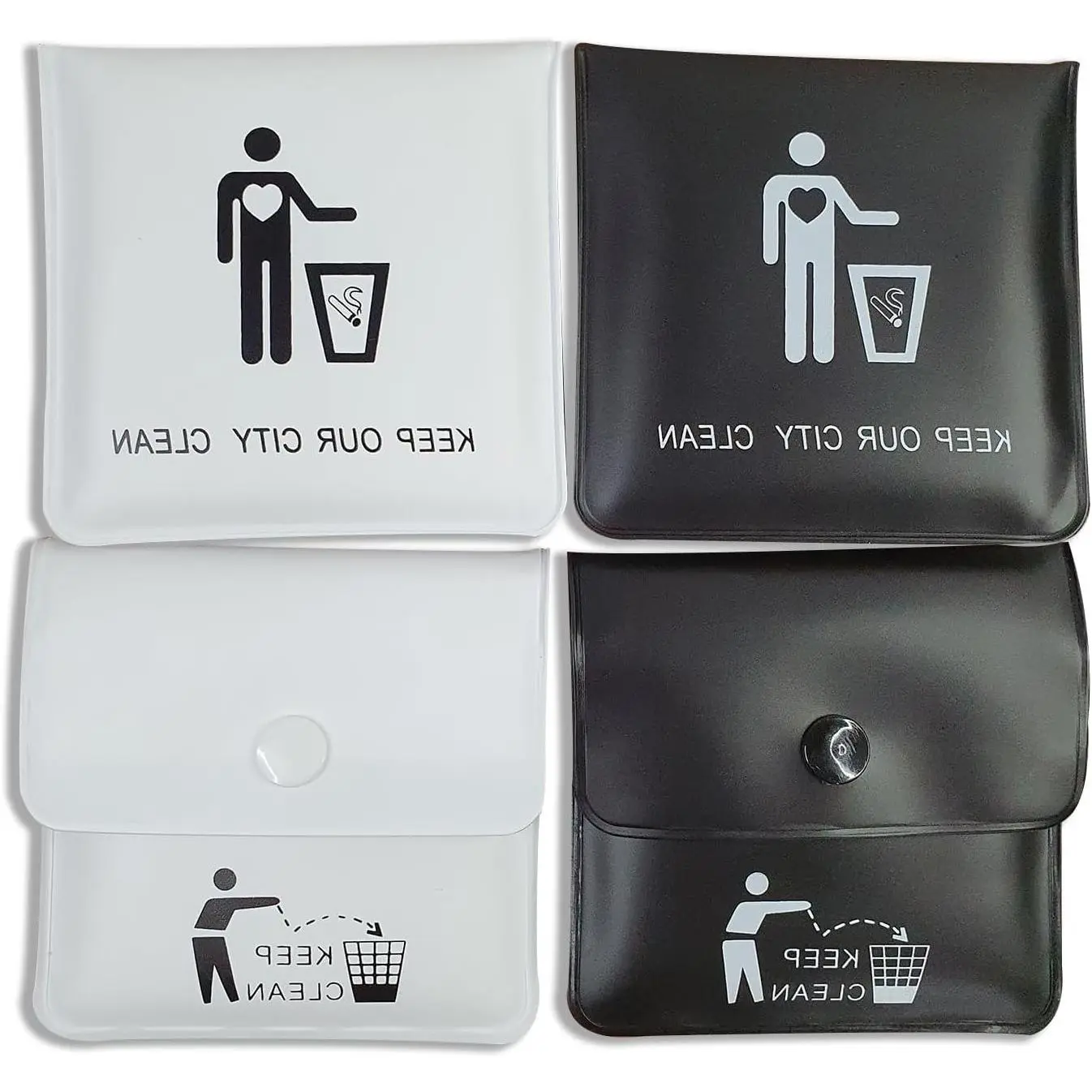 Pack of 4 Pocket Ashtrays for Cigarettes - Black and White Fireproof PVC Smell Proof Portable Travel Ashtray Pouch, Outdoor Butt Disposal, Cute Fancy DesignGift