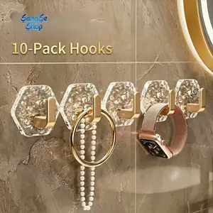 20PCS Self-Adhesive Hooks, Hexagonal Ripple Design Heavy-Duty Wall Hooks, Waterproof & Rustproof Sticky Hooks for Bathroom, Kitchen, Keys, Towels, Coats & Household Storage Organization