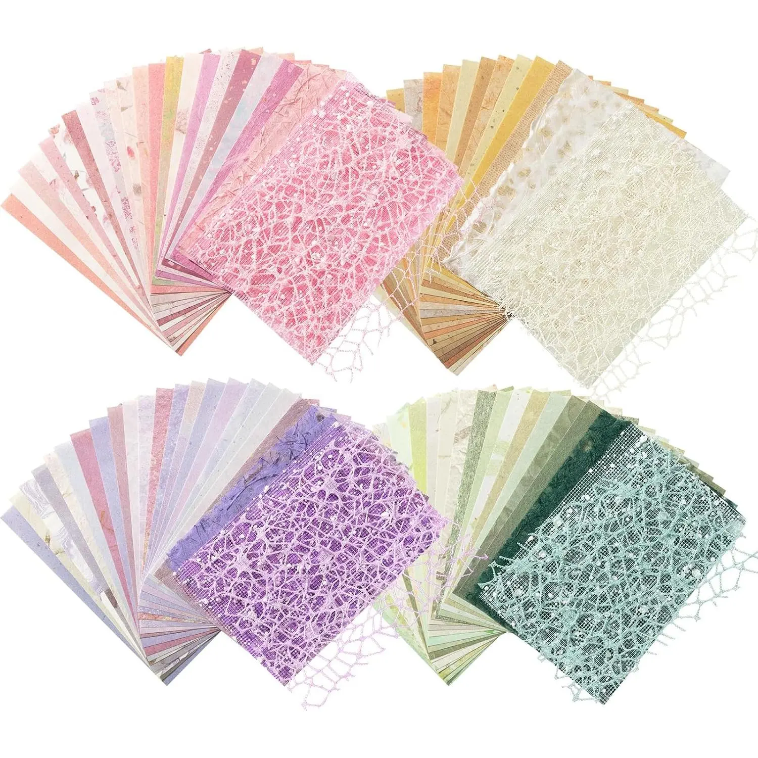 Modern Textured Scrapbook Paper & Mesh Fabric Paper Kit, 4-Pack 104 Sheets, 3.9x5.5 In Crafting Supplies for Scrapbooking, Journaling, Junk Journals
