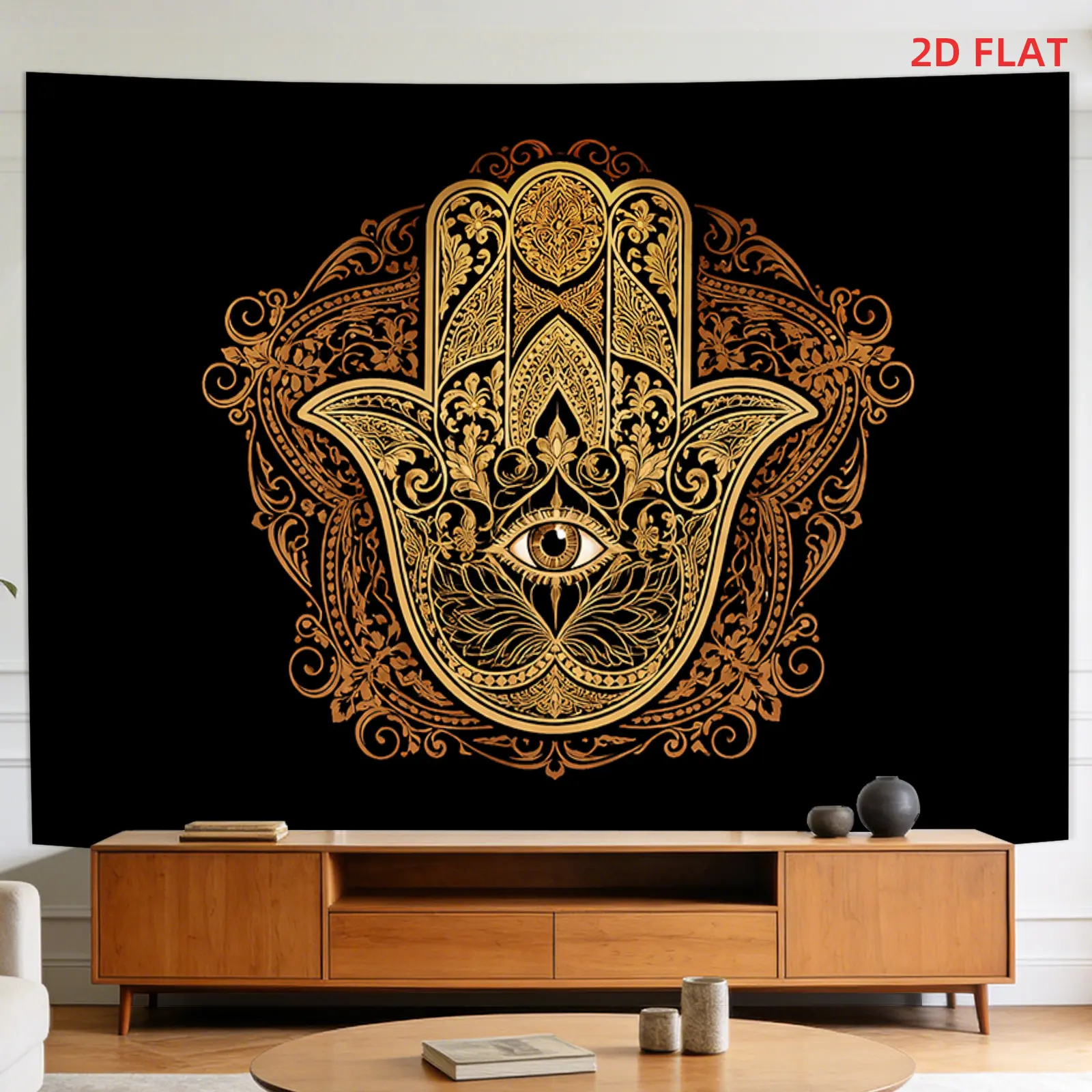 2D Flat, [2D Plane Printing] 1 Large Size/small Size Pattern Printed Tapestry- Hamsa Hand, Intricate Patterns, Ornate Design, Spiritual Symbol, Eye Centerpiece, Room Wall Decoration, Non-luminous, Suitable for, Living Room, Meditation, Office